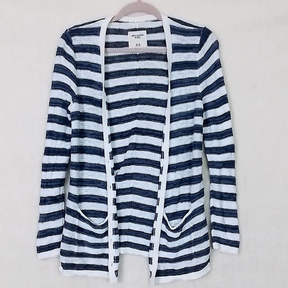 Abercrombie Kids Long Line Cardigan Sweater Size XL 15-16 Blue‎ White Stripe - Picture 1 of 10